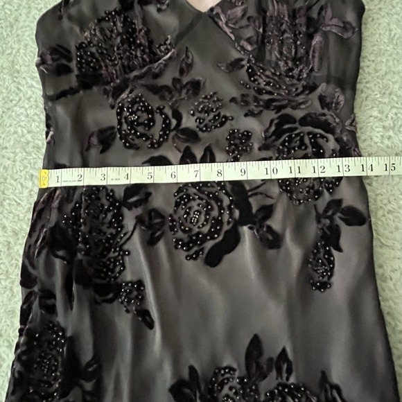 Vintage Sz 6 Silk Slip Dress Beaded Velvet Burnout Fairy Goth Witchy Stretchy - Picture 8 of 12